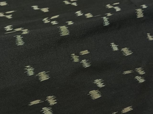 平和屋着物▽上質な紬 単衣 幾何学文様 黒地 正絹 逸品 AABI9577jh