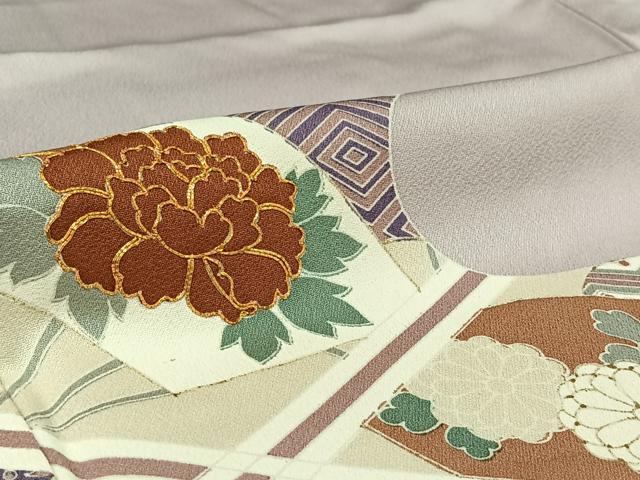平和屋着物▽豪華色留袖 単衣 駒刺繍 吉祥花文 金彩 正絹 逸品 AABI9578jh