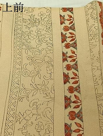 平和屋着物▽上質な小紋 単衣 手描き 更紗花間道 お召縮緬 正絹 逸品 AABI9587jh