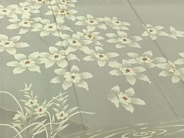 平和屋着物▽訪問着 小倉貞右 単衣 刺繍 流水枝花文 暈し染め 金糸 金彩 正絹 逸品 AABI9593jh
