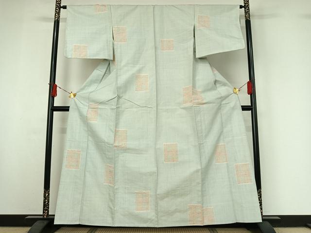 平和屋着物▽上質な紬 単衣 80亀甲 幾何学文様 正絹 逸品 AABI9595jh