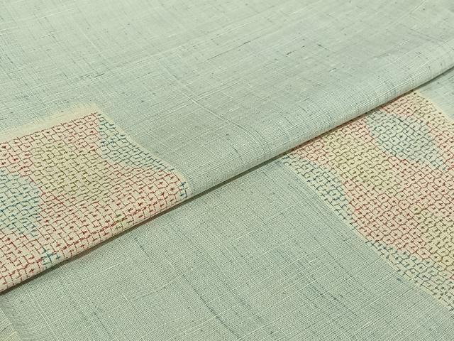 平和屋着物▽上質な紬 単衣 80亀甲 幾何学文様 正絹 逸品 AABI9595jh
