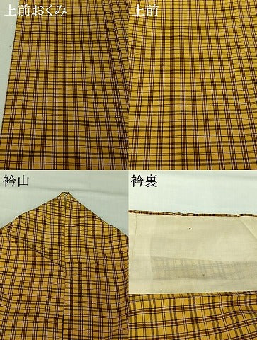 平和屋着物▽上質な紬 単衣 格子 正絹 逸品 AABI9597jh