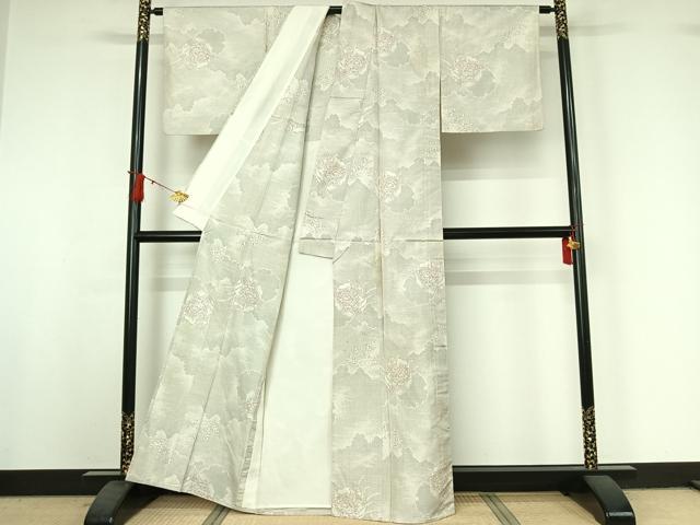 平和屋着物▽本場大島紬 単衣 白大島 120亀甲 雪輪花文 正絹 逸品 AABI9599jh