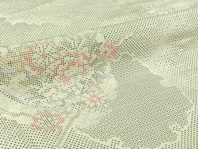 平和屋着物▽本場大島紬 単衣 白大島 120亀甲 雪輪花文 正絹 逸品 AABI9599jh