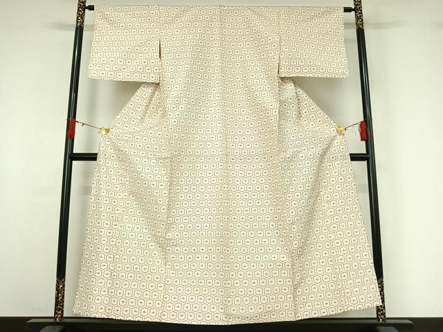 平和屋着物▽上質な紬 単衣 亀甲十字絣 正絹 逸品 AABI9600jh