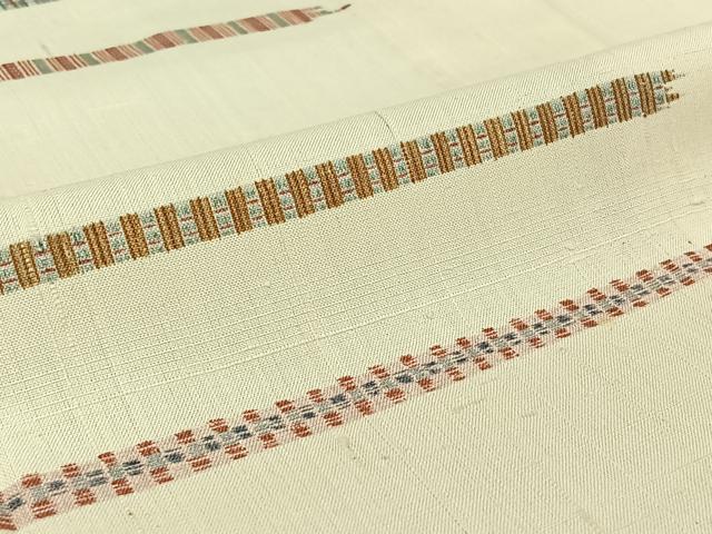 平和屋着物▽訪問着 単衣 紬地 横段文 銀彩 正絹 逸品 AABI9603jh