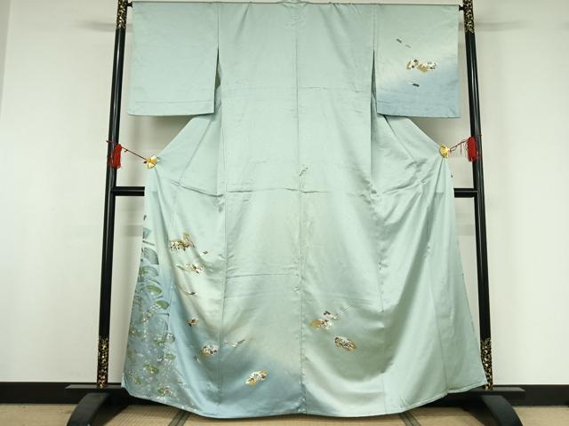 平和屋着物▽訪問着 単衣 地紙花文 暈し染め 金銀彩 正絹 逸品 AABI9611jh