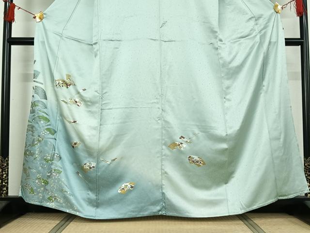 平和屋着物▽訪問着 単衣 地紙花文 暈し染め 金銀彩 正絹 逸品 AABI9611jh