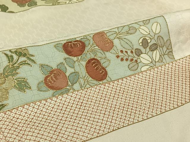 平和屋着物▽銀座きしや 訪問着 単衣 刺繍 横段花文 金彩 たとう紙付き 正絹 逸品 AABI9612jh