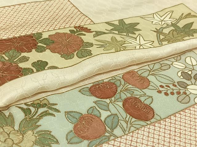平和屋着物▽銀座きしや 訪問着 単衣 刺繍 横段花文 金彩 たとう紙付き 正絹 逸品 AABI9612jh