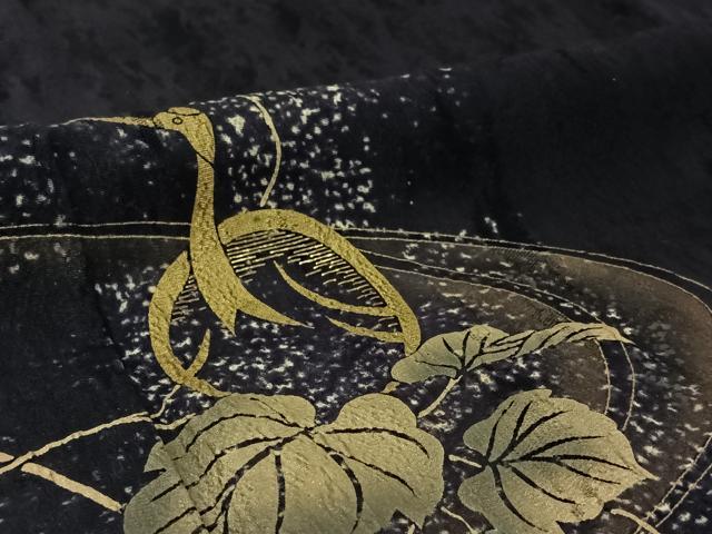 平和屋着物▽訪問着 単衣 南天文 鶴 金彩 正絹 逸品 AABI9618jh
