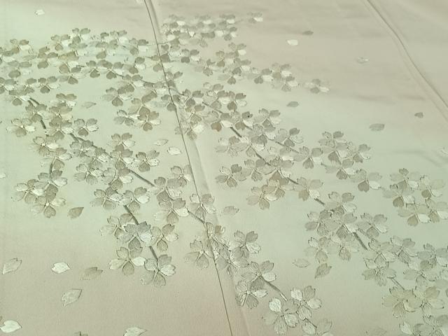 平和屋着物▽訪問着 単衣 総刺繍 舞桜文 暈し染め 正絹 逸品 AABI9619jh