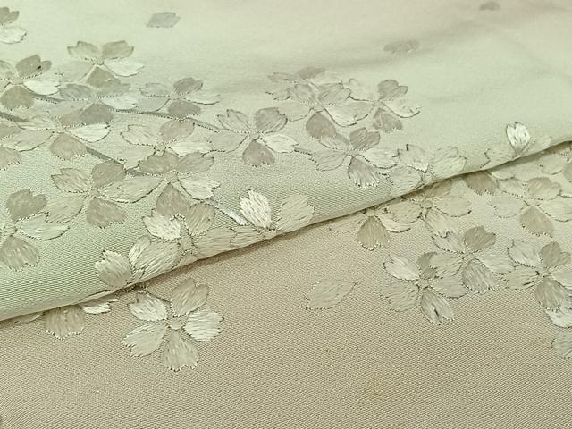 平和屋着物▽訪問着 単衣 総刺繍 舞桜文 暈し染め 正絹 逸品 AABI9619jh