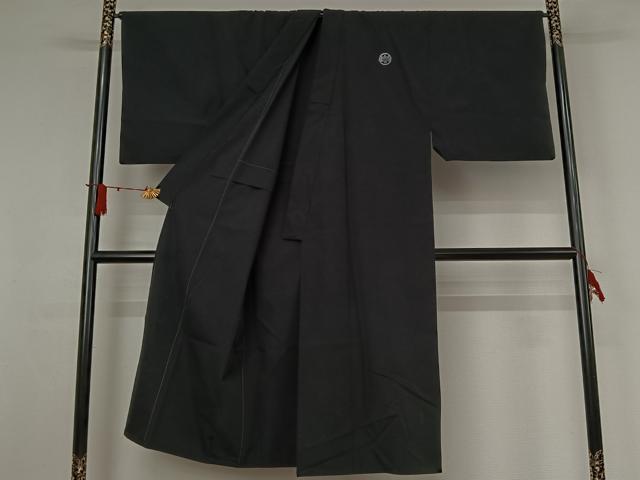 平和屋着物▽男性 黒紋付 単衣 暗黒色 キングサイズ 洗える着物 AABI9622jh