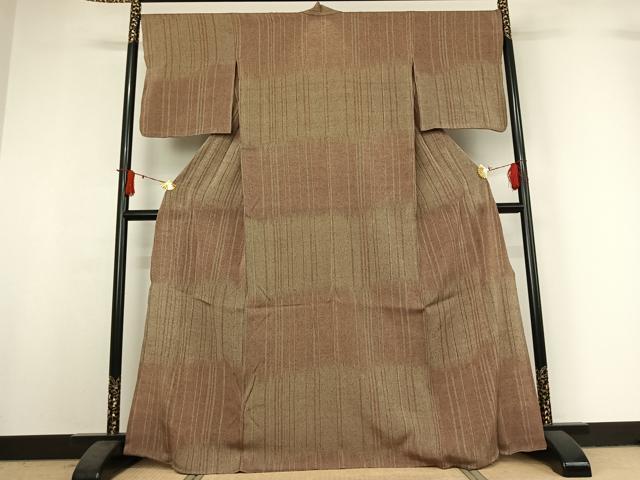 平和屋着物▽ひなや工房 くむ・あむ・おる 伊豆蔵明彦 紬 単衣 横段文 正絹 逸品 AABI9625jh