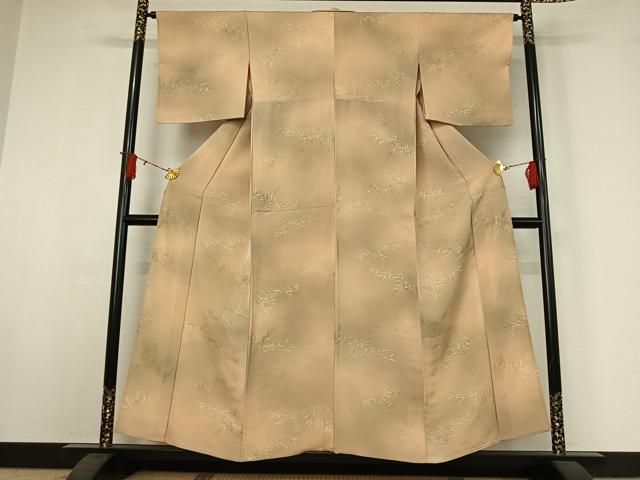 平和屋着物▽上質な小紋 単衣 地紋起こし 草葉文 暈し染め 正絹 逸品 AABI9633jh