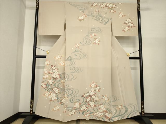 平和屋着物●本加賀友禅作家 鬼島武司 訪問着 流水花文 正絹 逸品 未使用 AABI9654ck