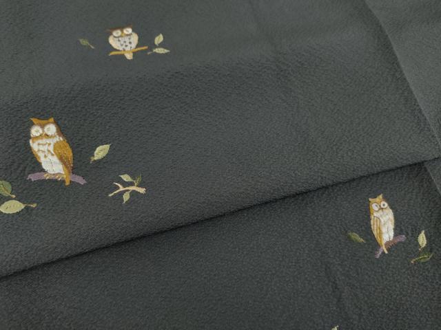 平和屋着物●訪問着 総刺繍 フクロウ 梟 金糸 正絹 逸品 未使用 AABI9659ck