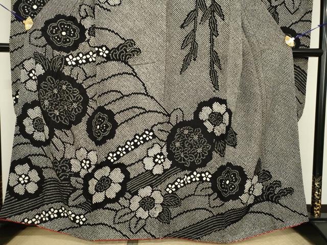平和屋着物●豪華振袖 総絞り 立波花文 黒地 正絹 逸品 未使用 AABI9661ck