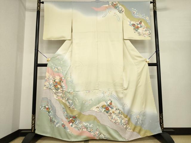平和屋着物●訪問着 駒刺繍 絞り 辻が花 道長花文 暈し染め 金彩 鈴乃屋扱い 正絹 逸品 AABI9668ck