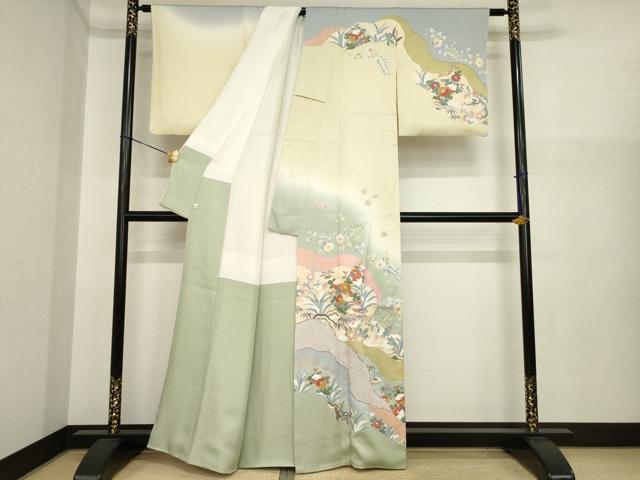 平和屋着物●訪問着 駒刺繍 絞り 辻が花 道長花文 暈し染め 金彩 鈴乃屋扱い 正絹 逸品 AABI9668ck