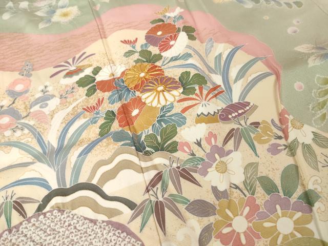 平和屋着物●訪問着 駒刺繍 絞り 辻が花 道長花文 暈し染め 金彩 鈴乃屋扱い 正絹 逸品 AABI9668ck