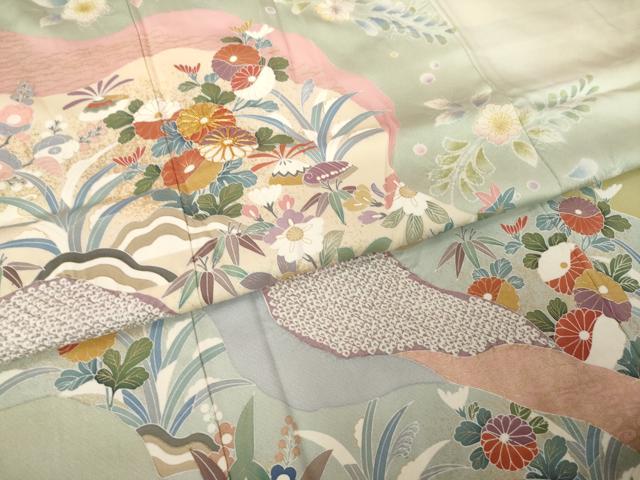 平和屋着物●訪問着 駒刺繍 絞り 辻が花 道長花文 暈し染め 金彩 鈴乃屋扱い 正絹 逸品 AABI9668ck