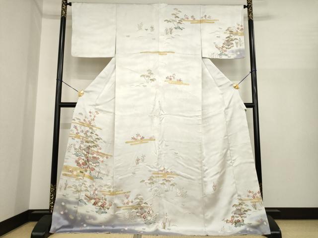 平和屋着物●訪問着 駒刺繍 風景花文 金彩 ロング丈 正絹 逸品 AABI9670ck
