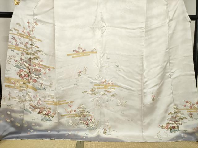 平和屋着物●訪問着 駒刺繍 風景花文 金彩 ロング丈 正絹 逸品 AABI9670ck