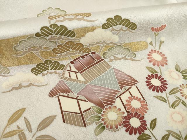 平和屋着物●訪問着 駒刺繍 風景花文 金彩 ロング丈 正絹 逸品 AABI9670ck
