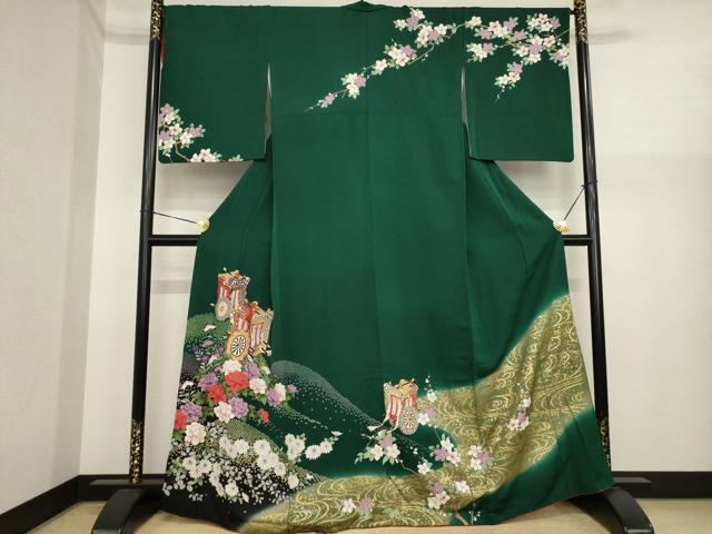 平和屋着物●訪問着 駒刺繍 流水御所車花文 金彩 正絹 逸品 AABI9680ck