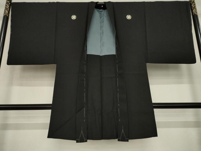 平和屋着物●男性 黒紋付・羽織セット 正絹 逸品 AABI9684ck