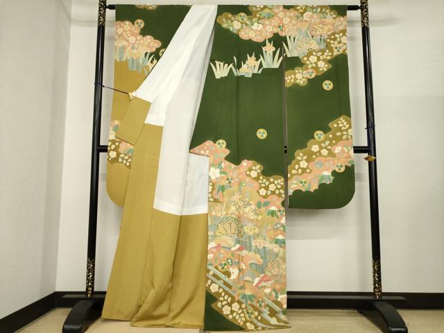 平和屋着物●豪華振袖・長襦袢セット 作家物 駒刺繍 吉祥花文 金彩 正絹 逸品 AABI9685ck