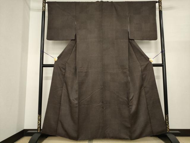 平和屋着物●上質な小紋 変わり格子 正絹 逸品 AABI9689ck