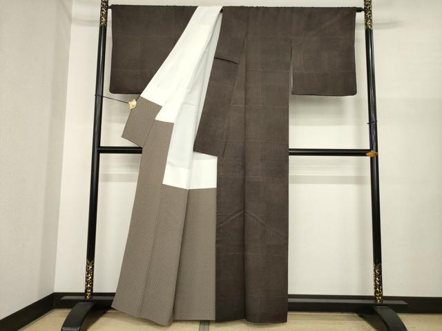 平和屋着物●上質な小紋 変わり格子 正絹 逸品 AABI9689ck