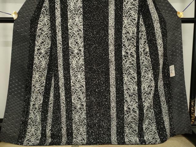 平和屋着物●伝統工芸士 水谷滉 小紋 間道 黒地 正絹 逸品 AABI9702ck