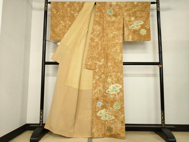 平和屋着物●訪問着 紬地 絞り 流水花文 正絹 逸品 AABI9703ck