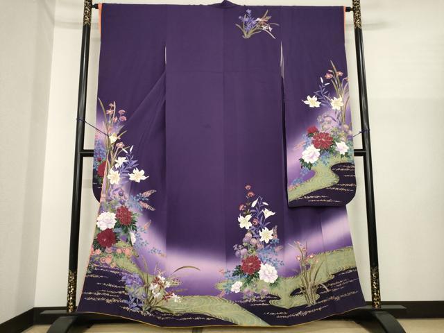 平和屋着物●ブライダルファッションデザイナー・桂由美 振袖 流水花文 暈し染め 金彩 正絹 逸品 AABI9707ck