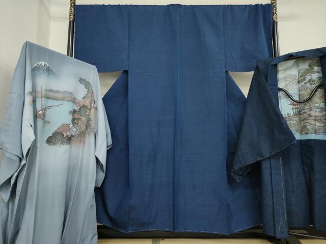 平和屋着物●男性 紬 アンサンブル・長襦袢(袷)セット 色無地 留紺色 正絹 逸品 未使用 AABI9713ck