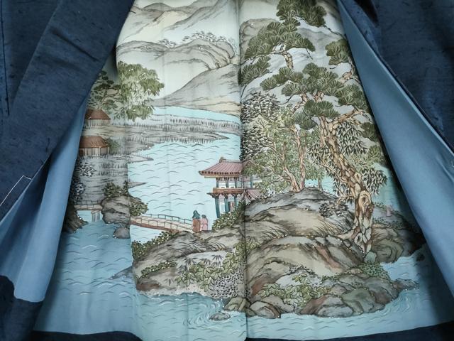 平和屋着物●男性 紬 アンサンブル・長襦袢(袷)セット 色無地 留紺色 正絹 逸品 未使用 AABI9713ck