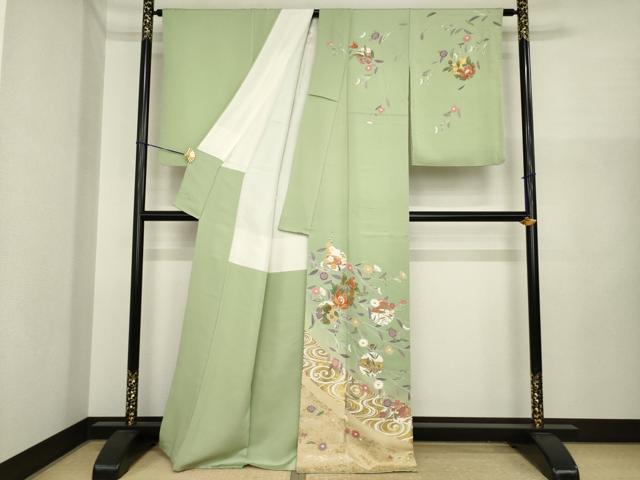 平和屋着物●訪問着 駒刺繍 雪輪花文 暈し染め 金彩 正絹 逸品 AABI9715ck