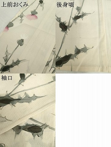 平和屋着物*夏物 小紋 絽 枝花文 正絹 逸品 AABI9727cs