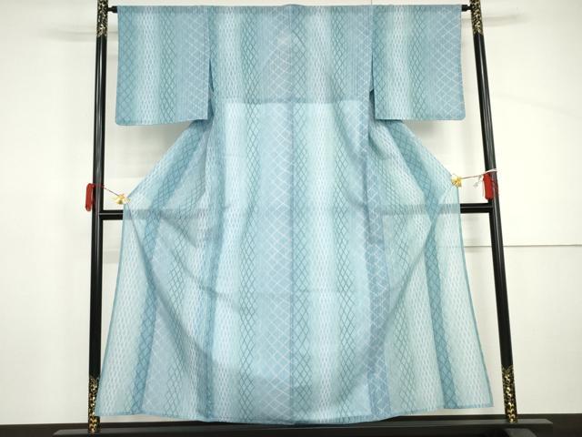平和屋着物*夏物 小紋 紗 格子 暈し染め さんび謹製 洗える着物 未使用 AABI9733cs