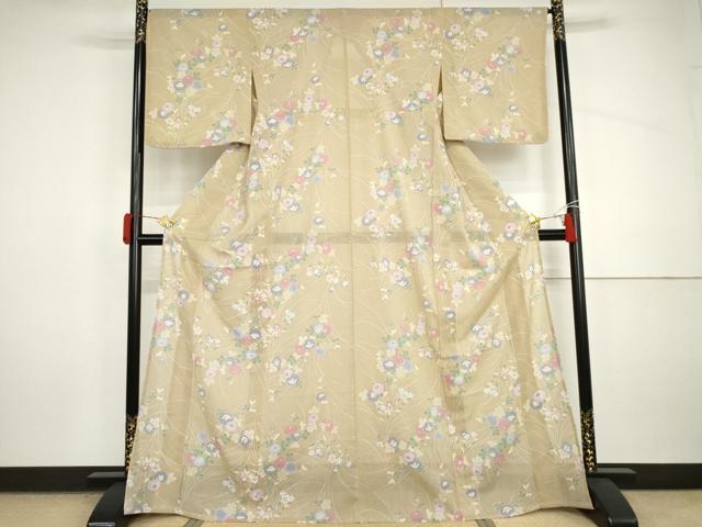 平和屋着物*夏物 小紋 絽 枝花文 洗える着物 未使用 AABI9735cs