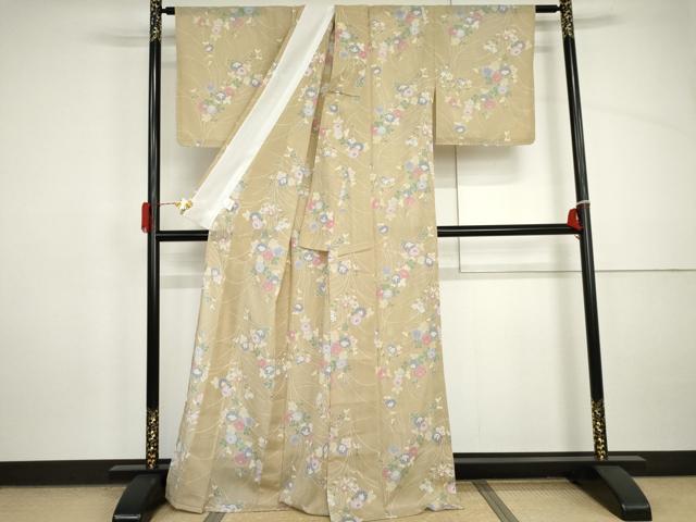 平和屋着物*夏物 小紋 絽 枝花文 洗える着物 未使用 AABI9735cs