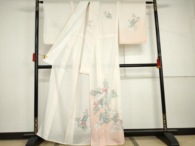 平和屋着物*夏物 訪問着 絽 枝花文 暈し染め 銀彩 洗える着物 AABI9740cs