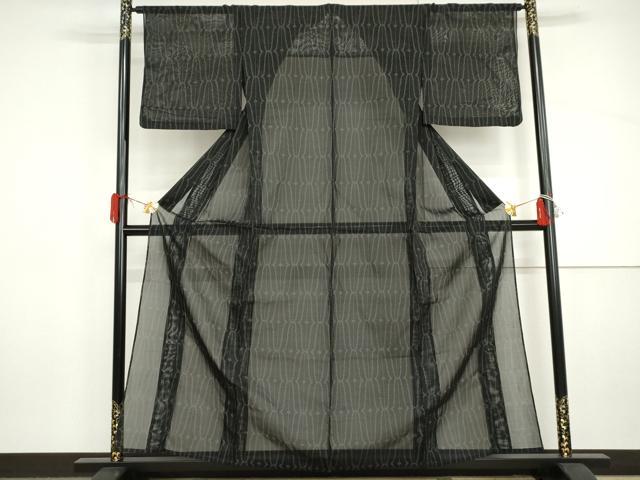 平和屋着物*夏物 お召 風通紗 幾何学文様 黒地 正絹 逸品 AABI9746cs