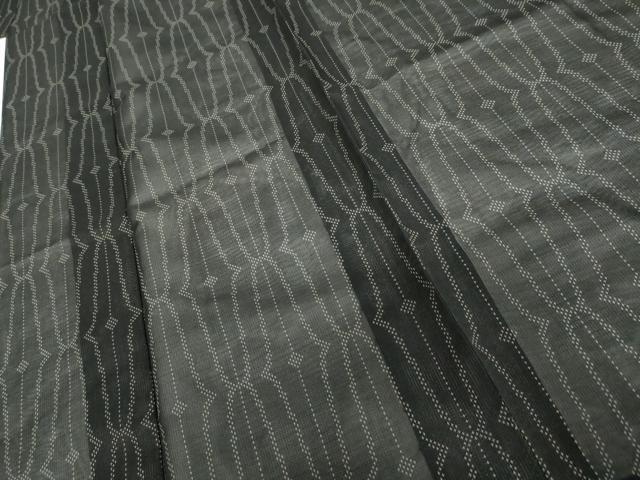 平和屋着物*夏物 お召 風通紗 幾何学文様 黒地 正絹 逸品 AABI9746cs