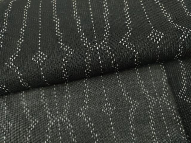 平和屋着物*夏物 お召 風通紗 幾何学文様 黒地 正絹 逸品 AABI9746cs
